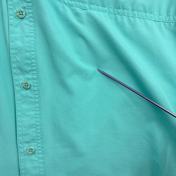 Reel Legends Button Up Shirt Mens XL Aqua Blue Short Sleeve Fishing Vented Back - Picture 3 of 11